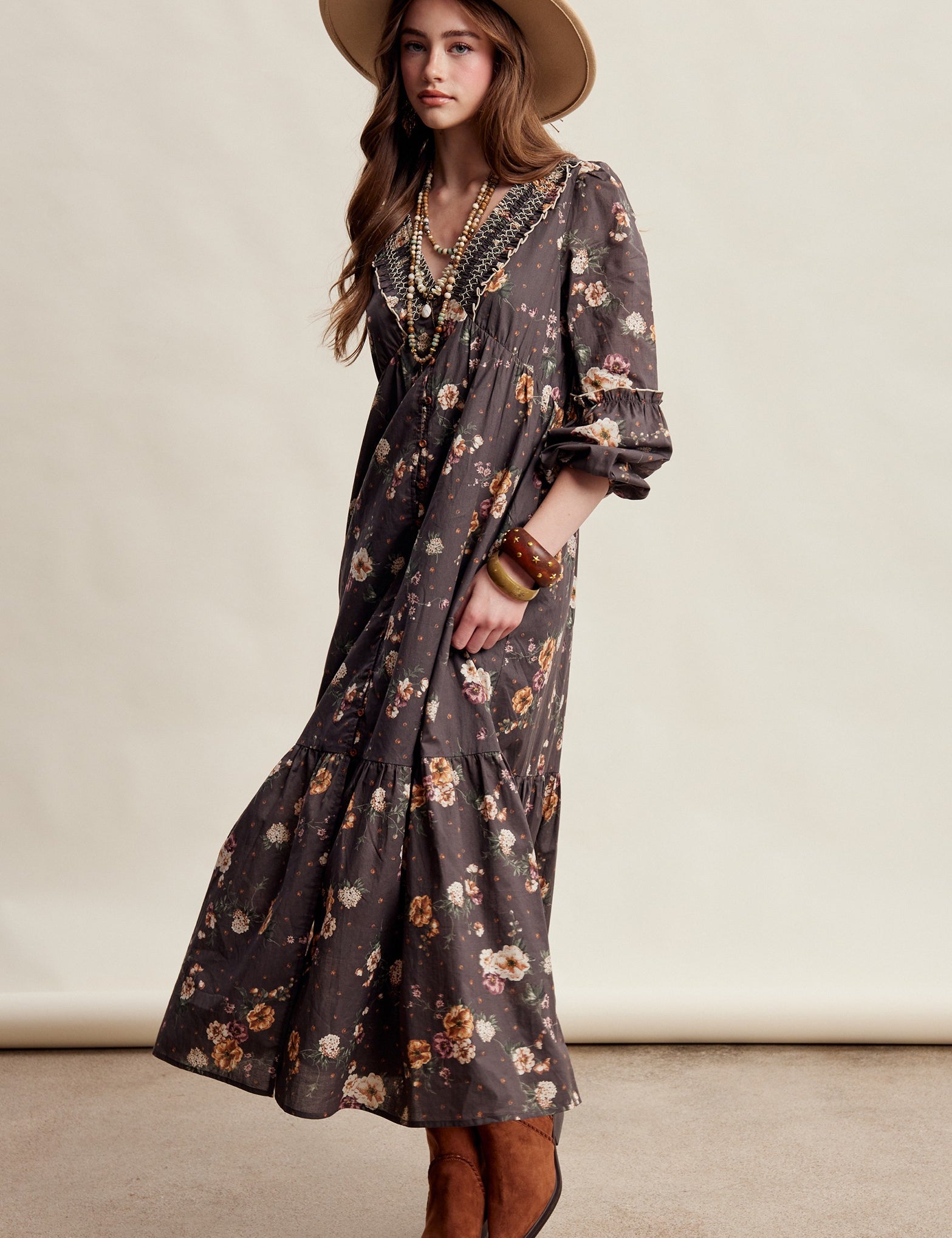 Wildflower Hour Smocked Maxi Dress in Mocha - product photo 2