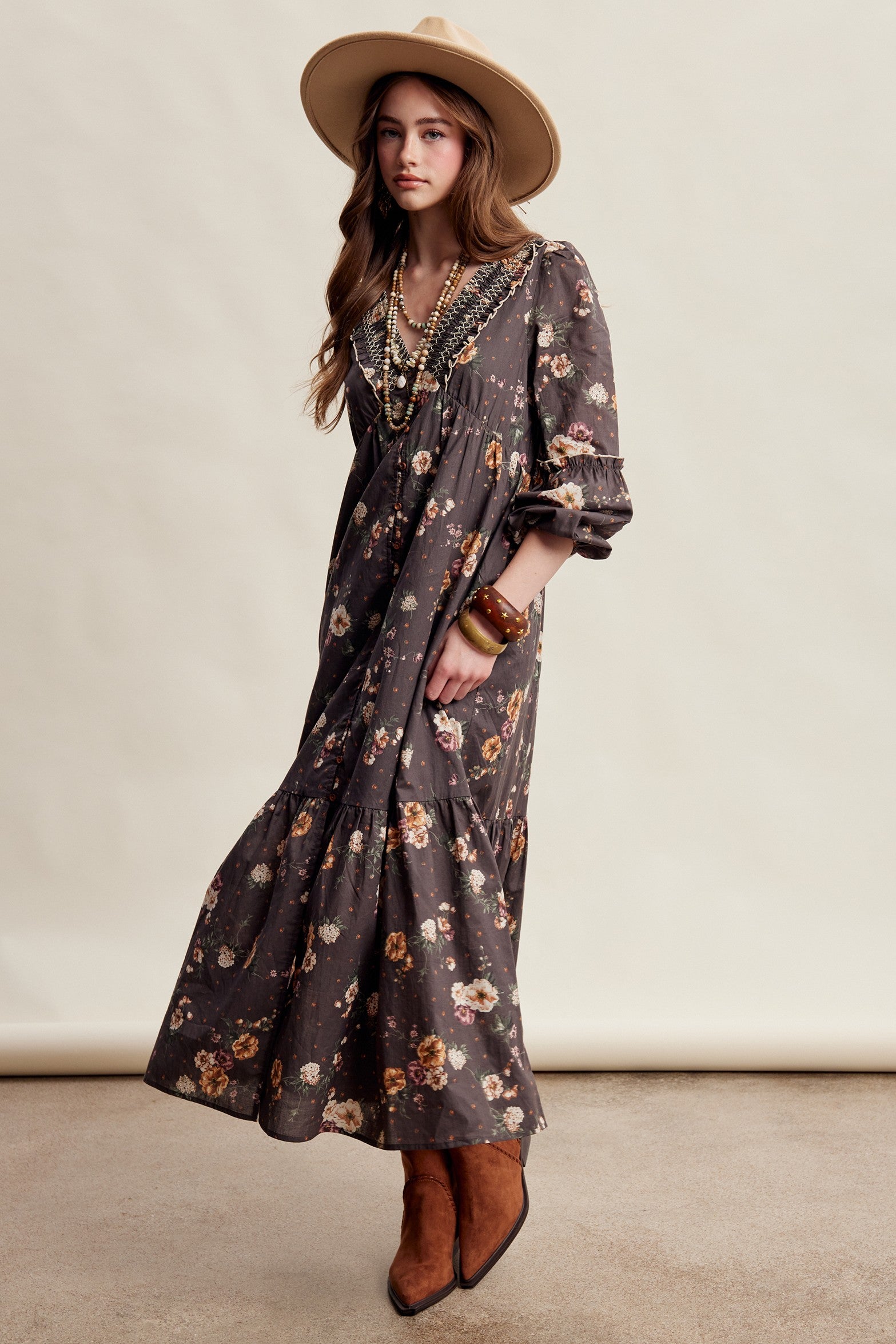 Wildflower Hour Smocked Maxi Dress in Mocha - product photo 2