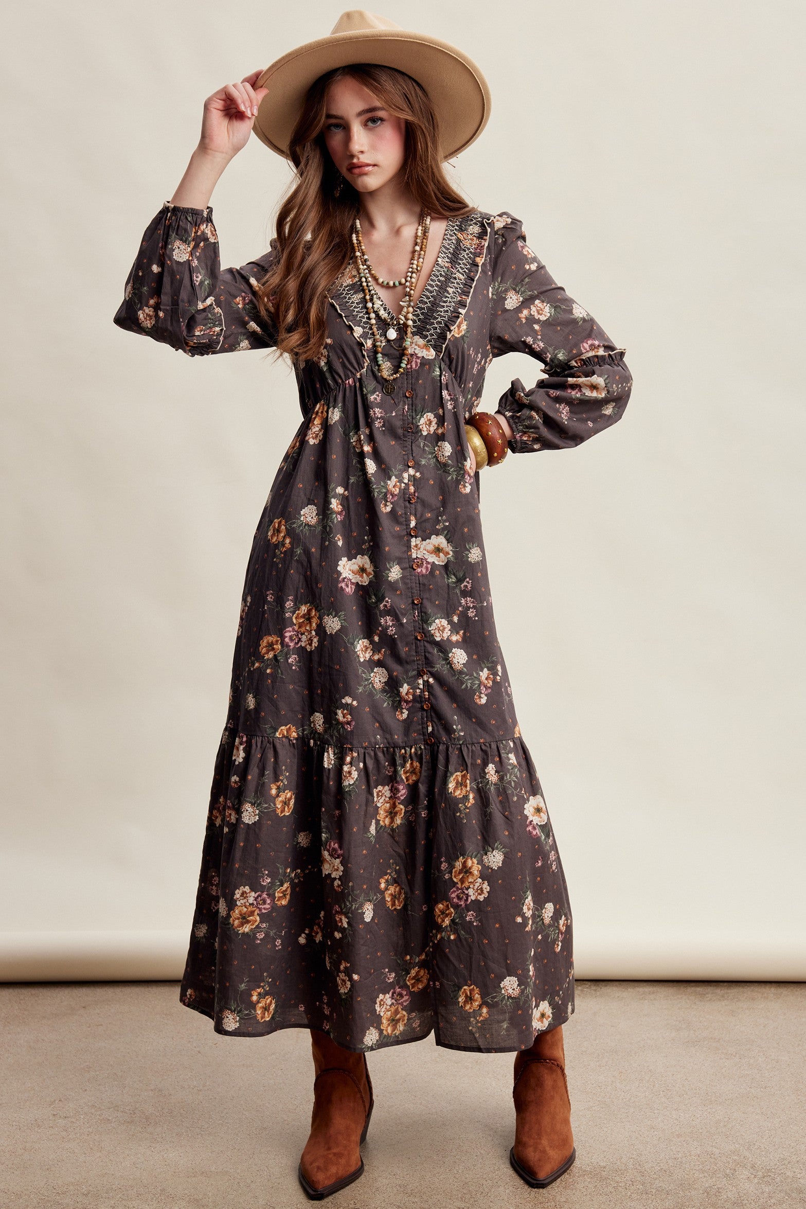 Wildflower Hour Smocked Maxi Dress in Mocha - product photo 3
