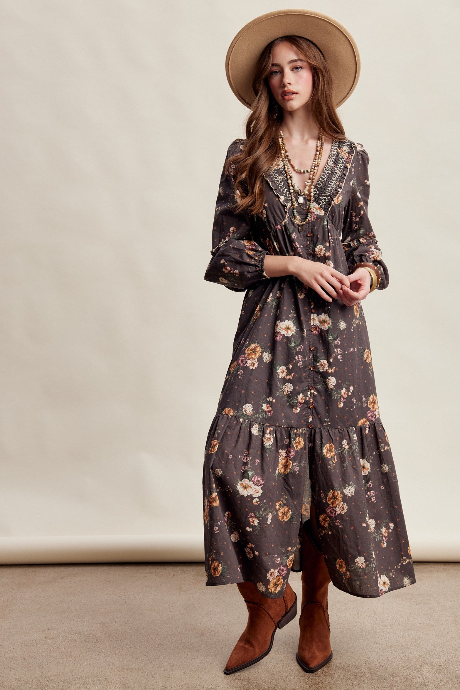 Wildflower Hour Smocked Maxi Dress in Mocha - product photo 5