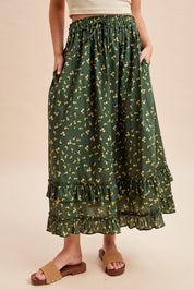 Wildflower Trails Ruffled Tiered Midi Skirt - Westly