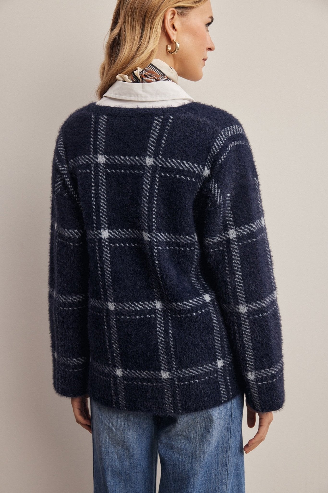 Windowseat Plaid Eyelash Knit Cardigan - Westly