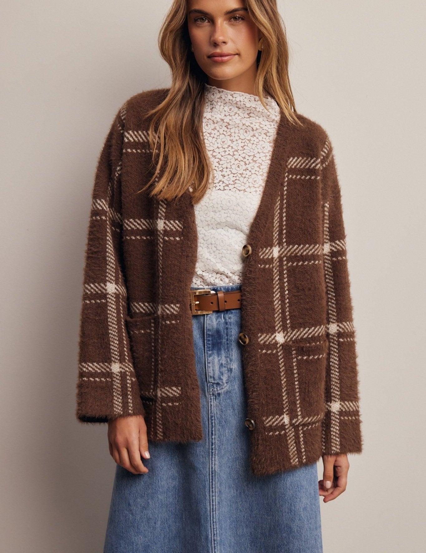 Windowseat Plaid Eyelash Knit Cardigan - Westly