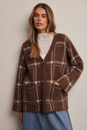 Windowseat Plaid Eyelash Knit Cardigan - Westly