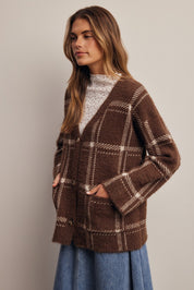 Windowseat Plaid Eyelash Knit Cardigan - Westly