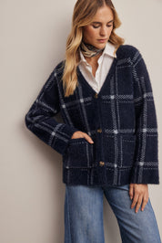 Windowseat Plaid Eyelash Knit Cardigan - Westly