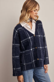 Windowseat Plaid Eyelash Knit Cardigan - Westly