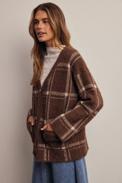 Windowseat Plaid Eyelash Knit Cardigan in Espresso, photo 6