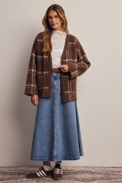Windowseat Plaid Eyelash Knit Cardigan in Espresso, photo 9