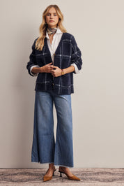 Windowseat Plaid Eyelash Knit Cardigan in Navy, photo 11