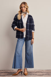 Windowseat Plaid Eyelash Knit Cardigan in Navy, photo 12