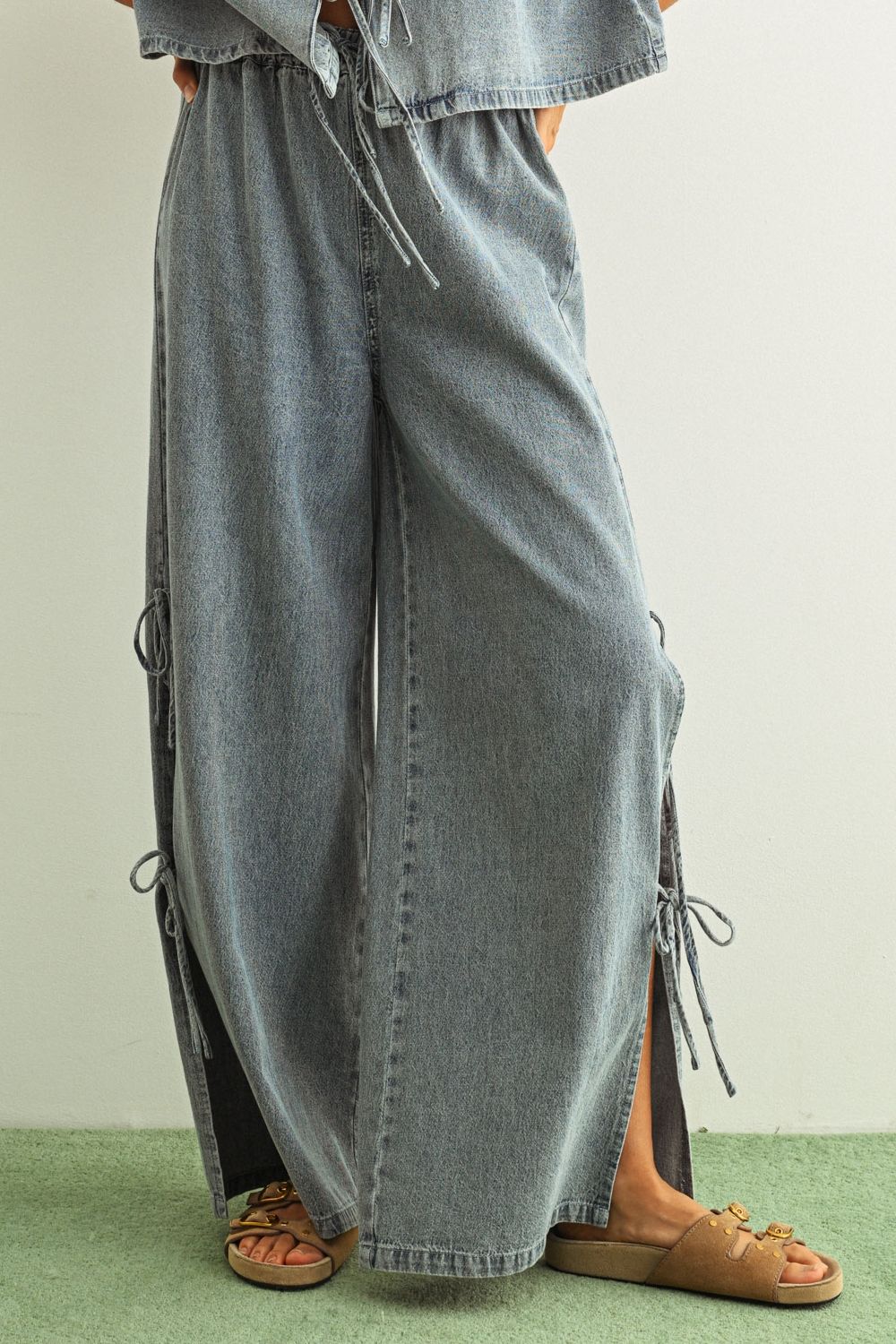 Winona Tie - Side Wide - Leg Denim Pants - Westly