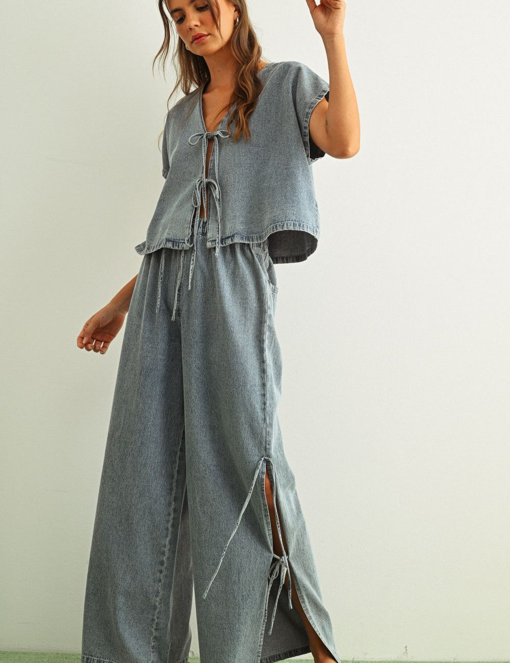 Winona Tie - Side Wide - Leg Denim Pants - Westly