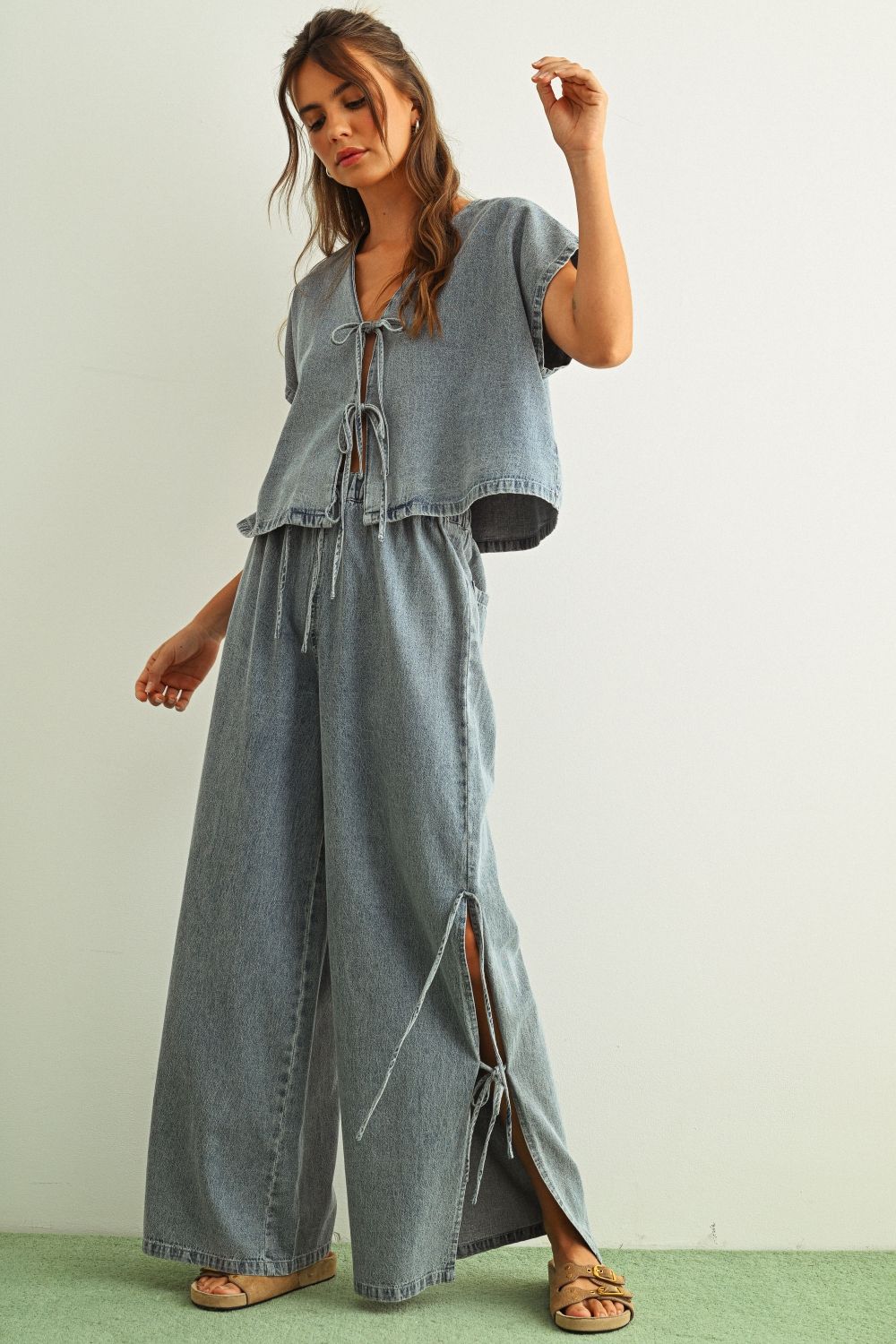 Winona Tie - Side Wide - Leg Denim Pants - Westly