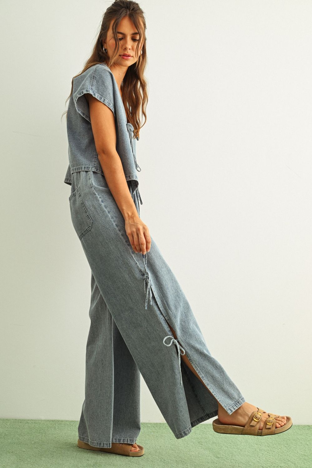Winona Tie - Side Wide - Leg Denim Pants - Westly