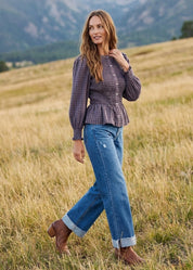 Winslet Plaid Smocked Bodice Peplum Blouse - Westly