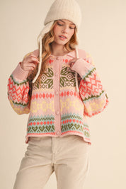 Winter Almanac Fair Isle Cardigan in Blush Pink Multi - product photo 1