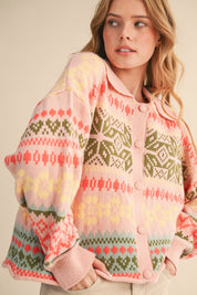 Winter Almanac Fair Isle Cardigan in Blush Pink Multi - product photo 4