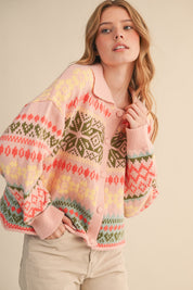 Winter Almanac Fair Isle Cardigan in Blush Pink Multi - product photo 5