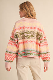 Winter Almanac Fair Isle Cardigan in Blush Pink Multi - product photo 6