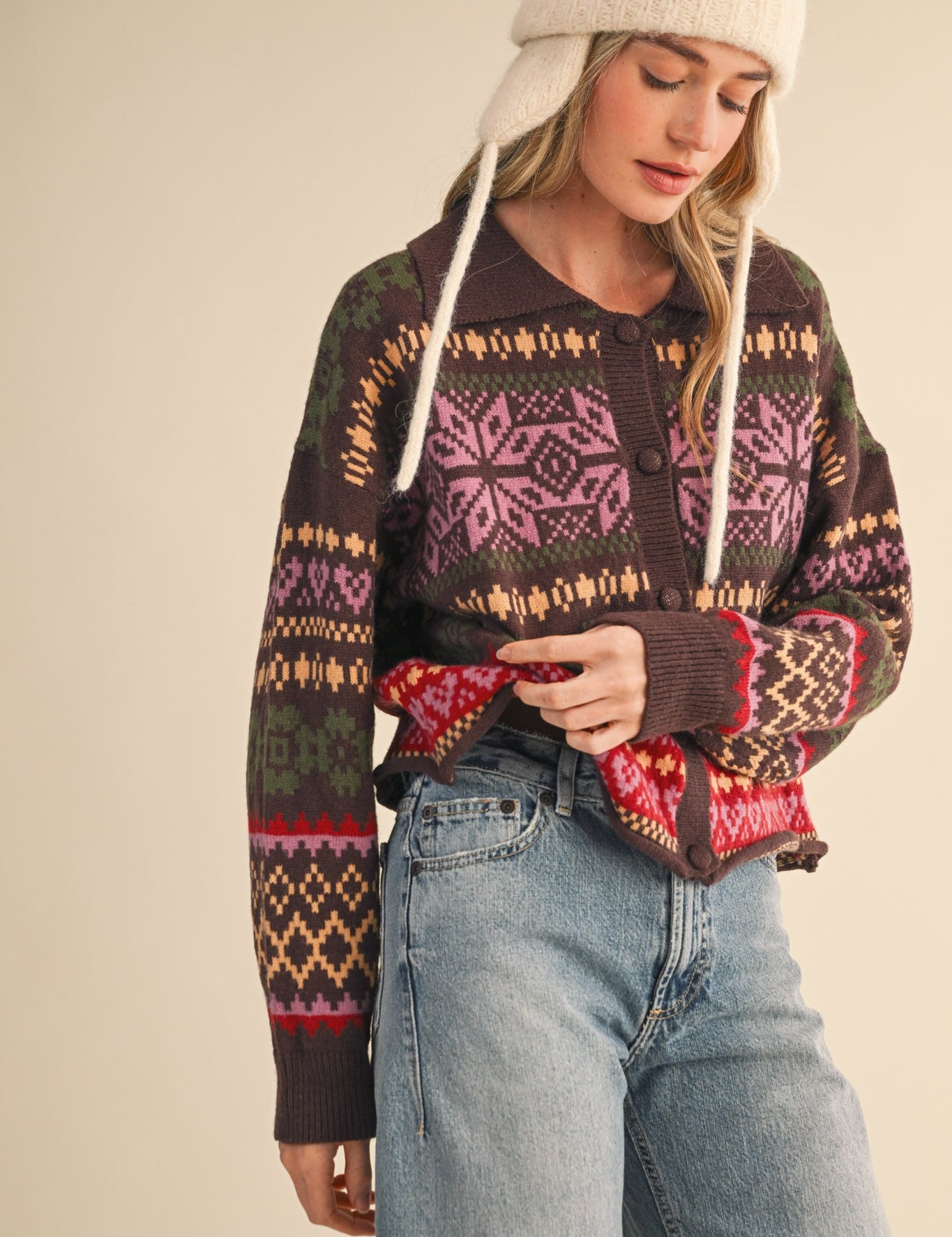 Winter Almanac Fair Isle Cardigan in Brown Multi - product photo 1