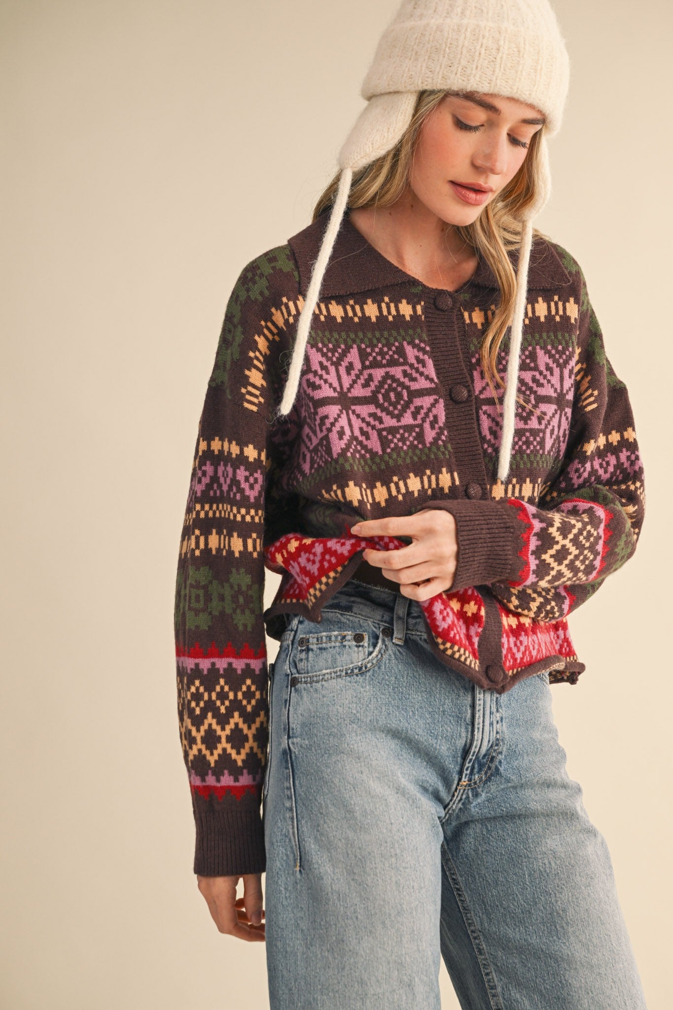 Winter Almanac Fair Isle Cardigan in Brown Multi - product photo 1