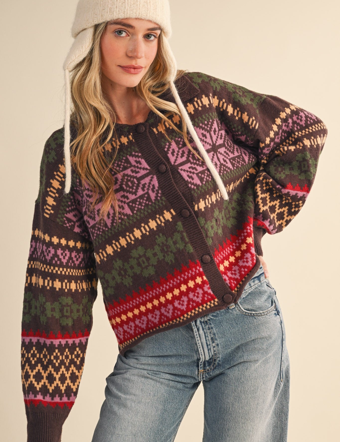 Winter Almanac Fair Isle Cardigan in Brown Multi - product photo 2