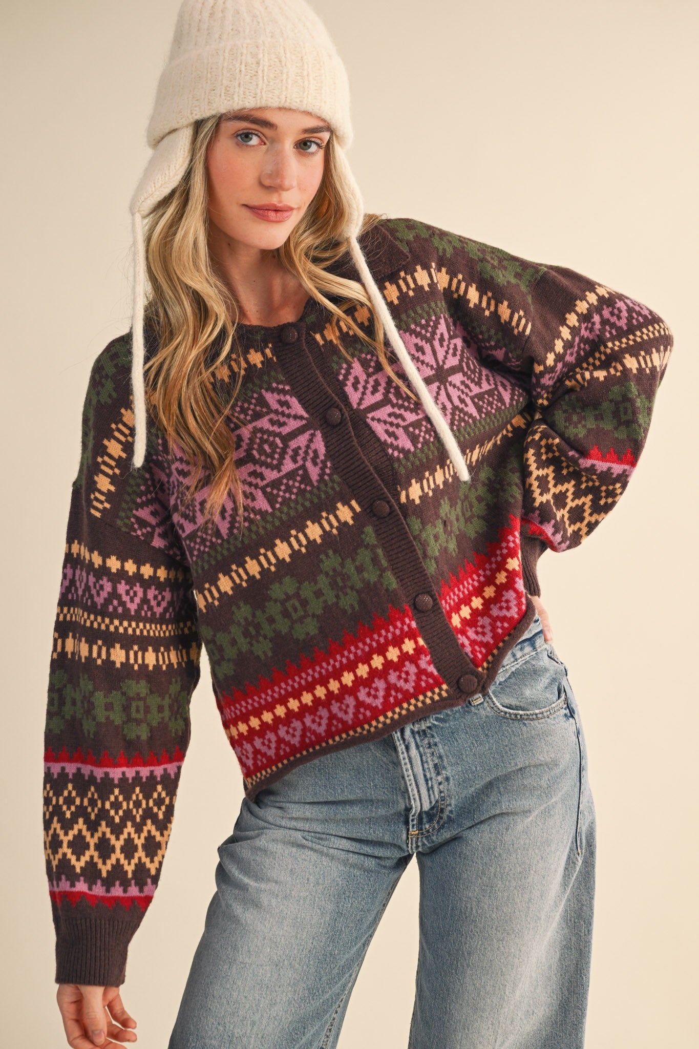 Winter Almanac Fair Isle Cardigan in Brown Multi - product photo 2