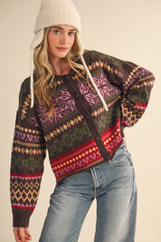 Winter Almanac Fair Isle Cardigan in Brown Multi - product photo 2