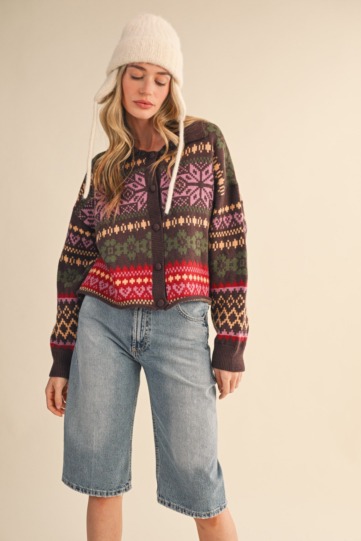 Winter Almanac Fair Isle Cardigan in Brown Multi - product photo 3