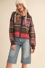 Winter Almanac Fair Isle Cardigan in Brown Multi - product photo 4