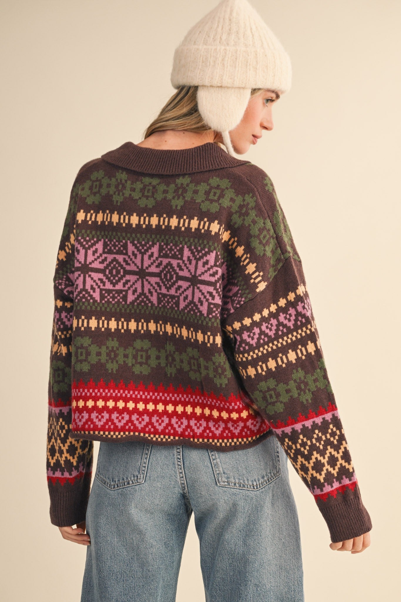 Winter Almanac Fair Isle Cardigan in Brown Multi - product photo 5