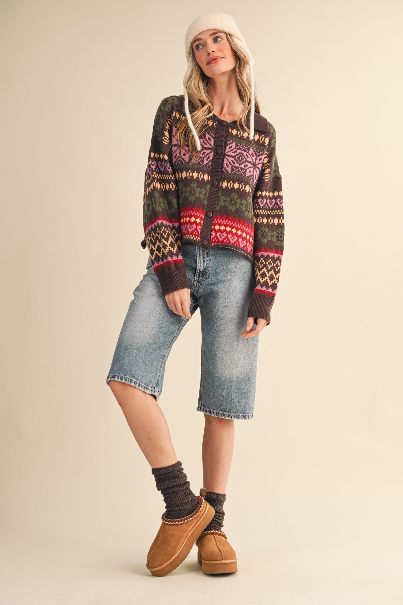 Winter Almanac Fair Isle Cardigan in Brown Multi - product photo 6