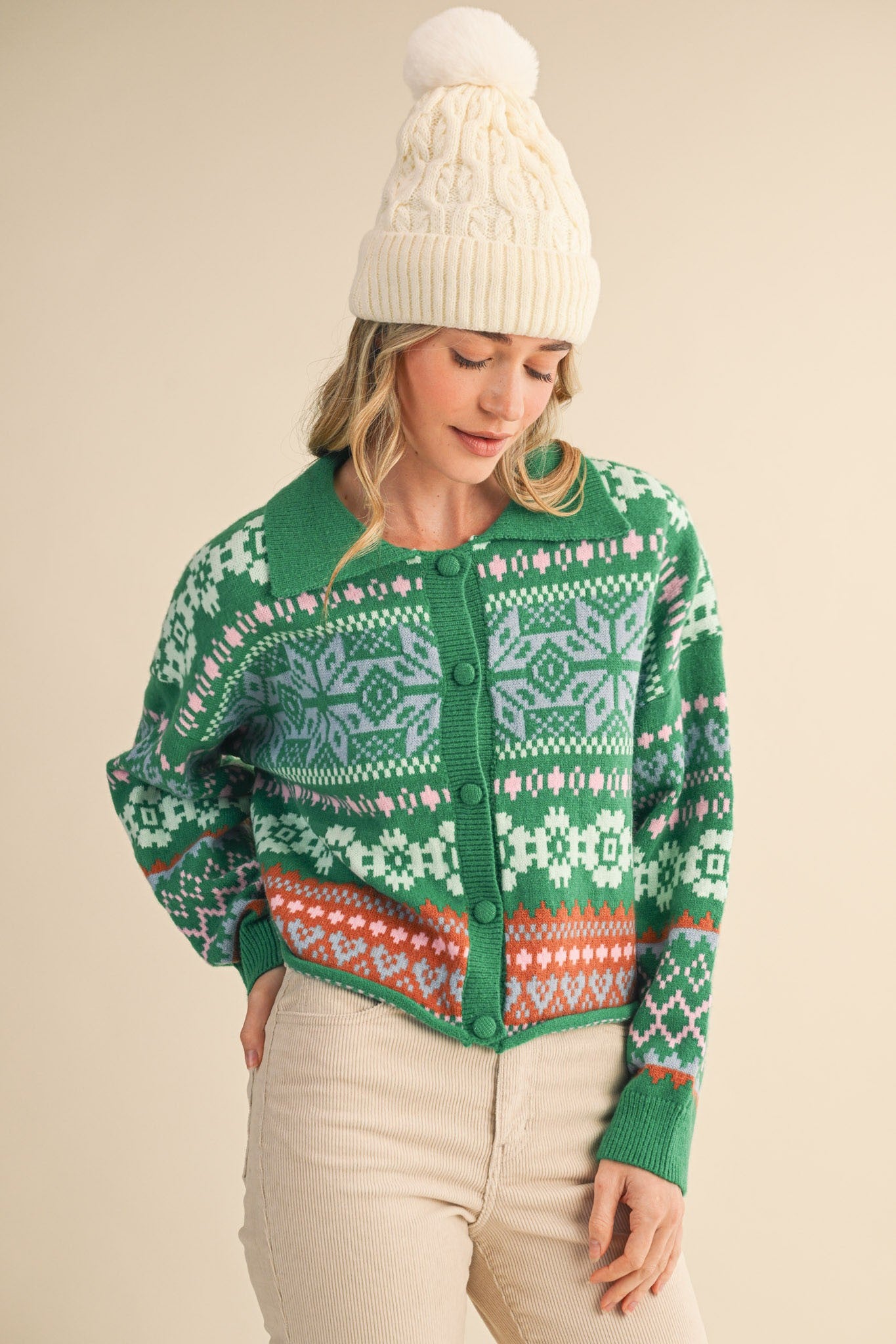Winter Almanac Fair Isle Cardigan in Green Multi - product photo 1