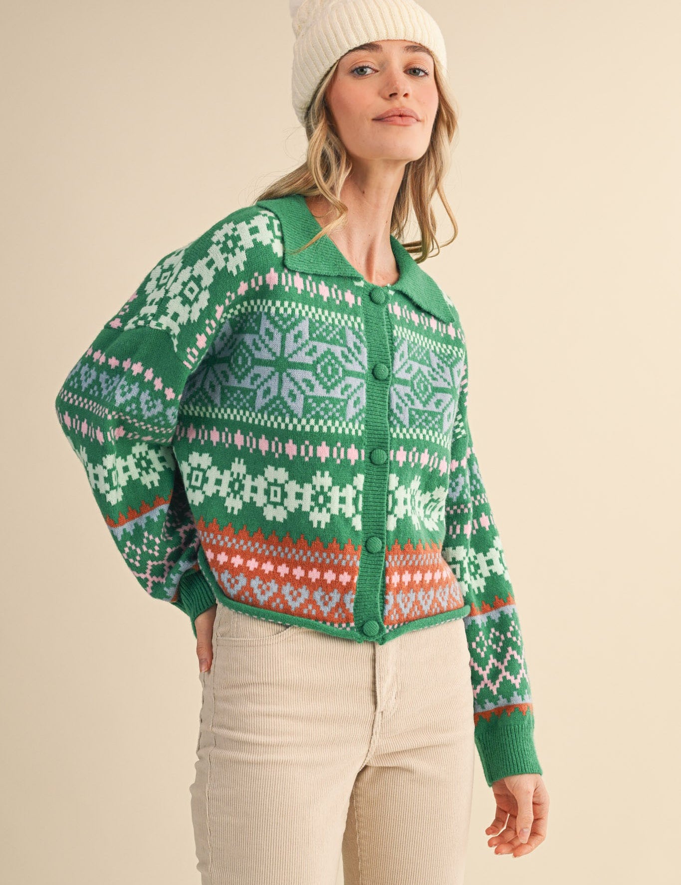 Winter Almanac Fair Isle Cardigan in Green Multi - product photo 2