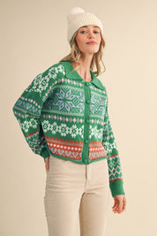 Winter Almanac Fair Isle Cardigan in Green Multi - product photo 2