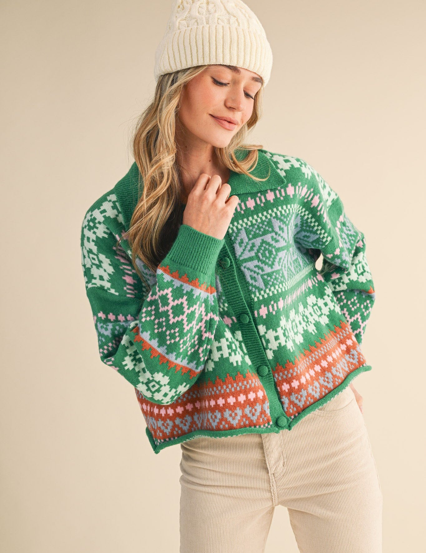 Winter Almanac Fair Isle Cardigan in Green Multi - product photo 3