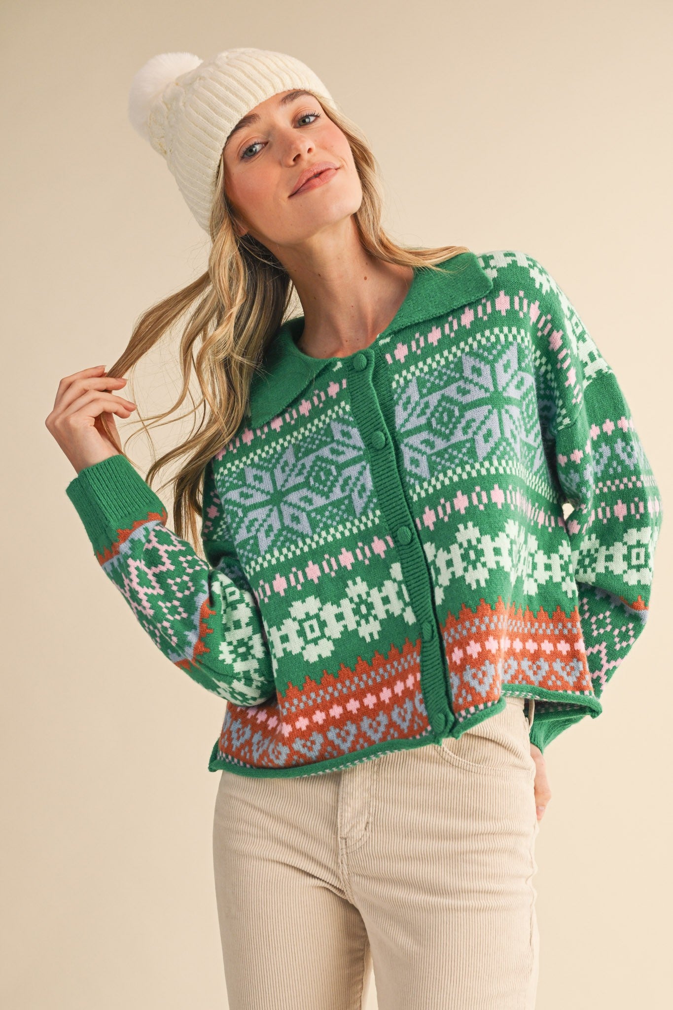 Winter Almanac Fair Isle Cardigan in Green Multi - product photo 4