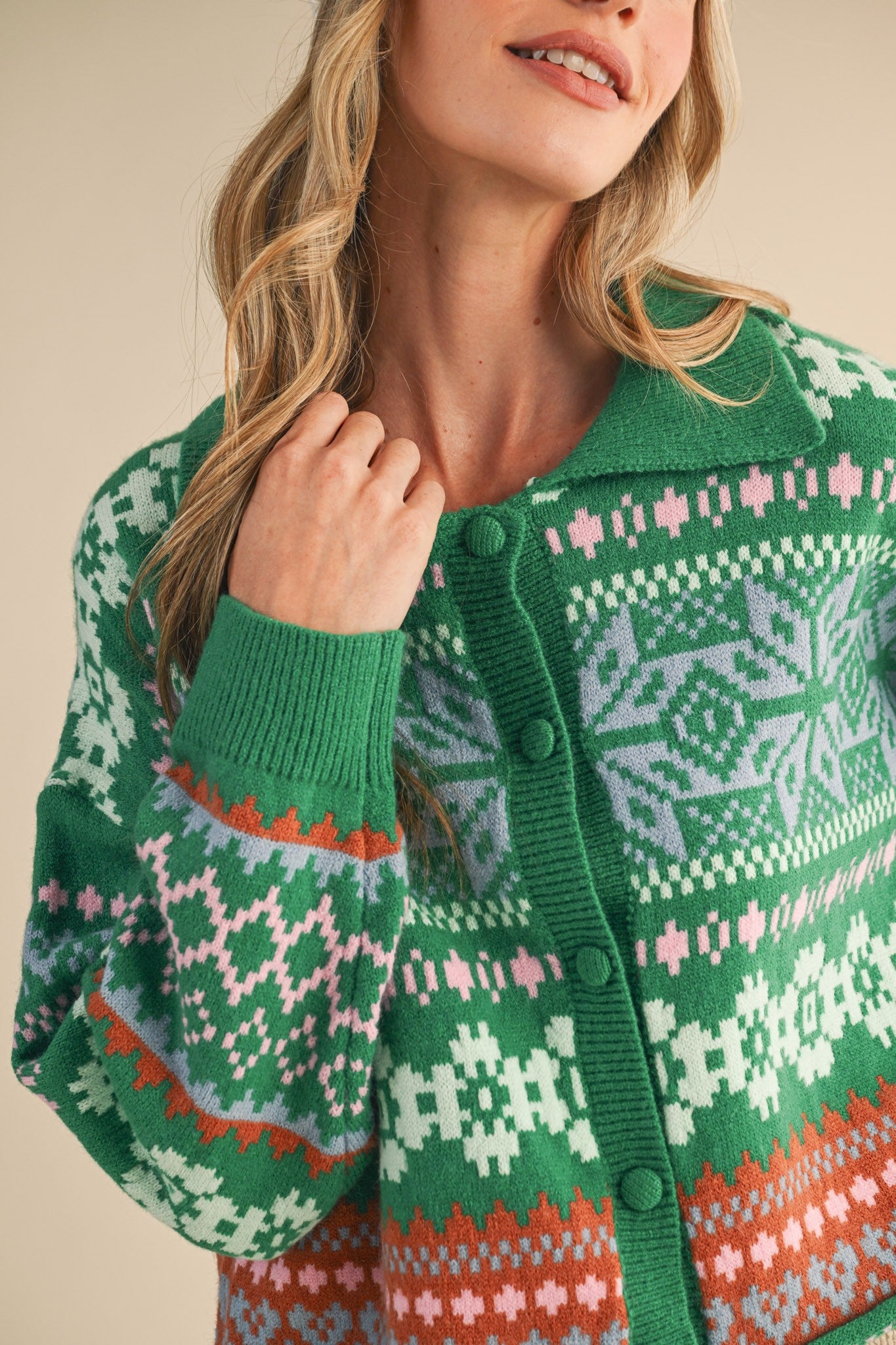 Winter Almanac Fair Isle Cardigan in Green Multi - product photo 7