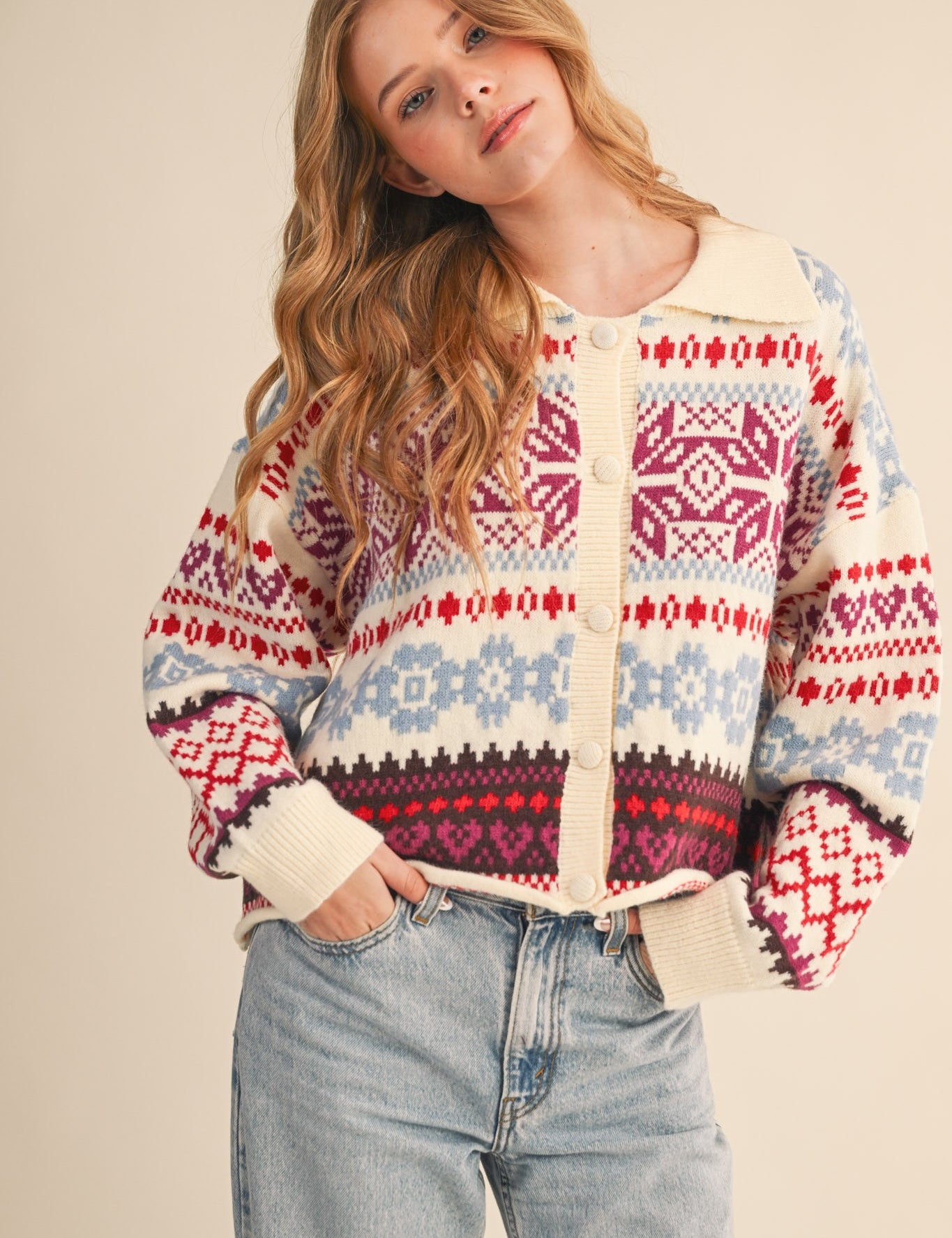 Winter Almanac Fair Isle Cardigan in Ivory Multi - product photo 2