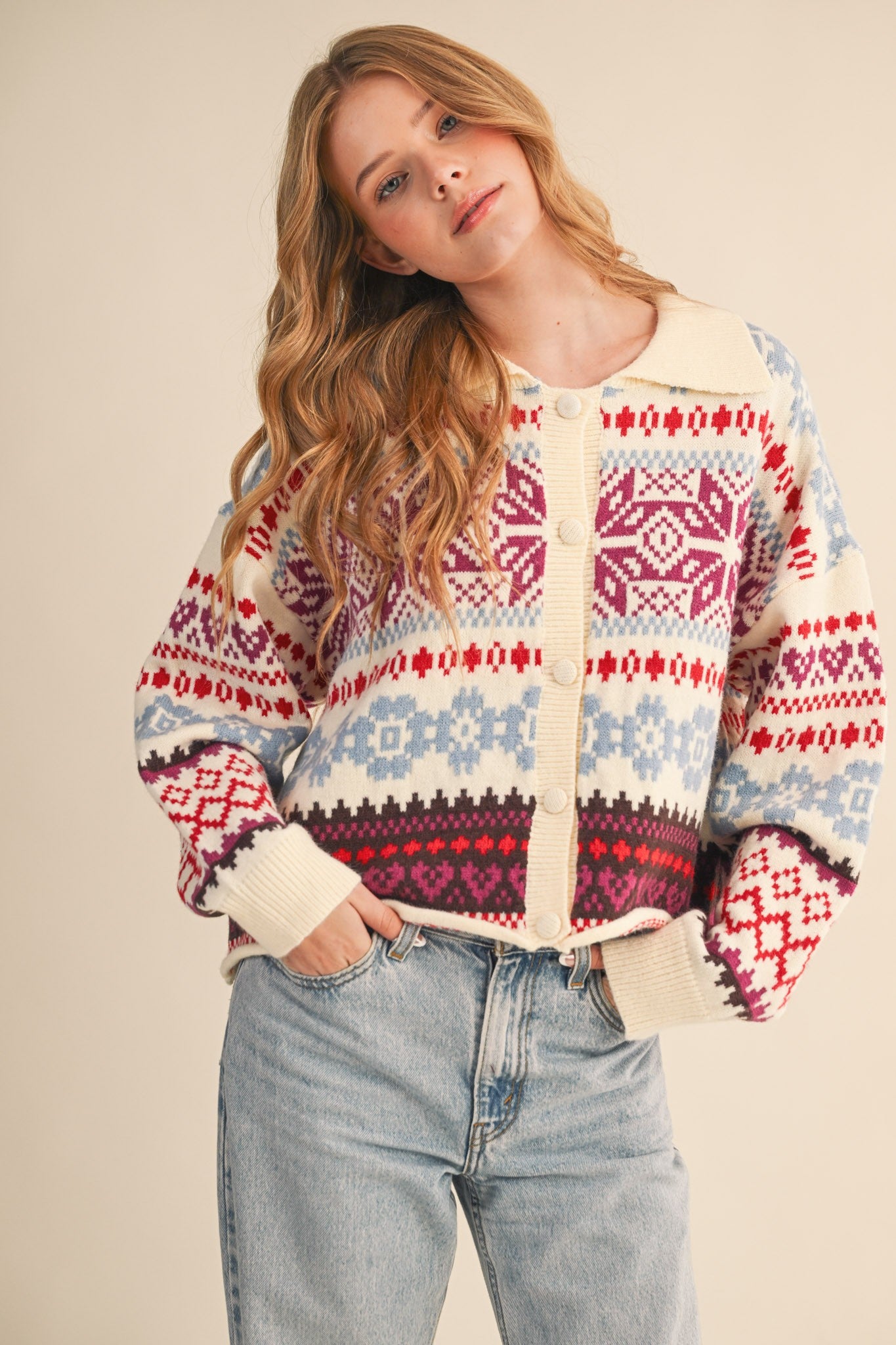 Winter Almanac Fair Isle Cardigan in Ivory Multi - product photo 2