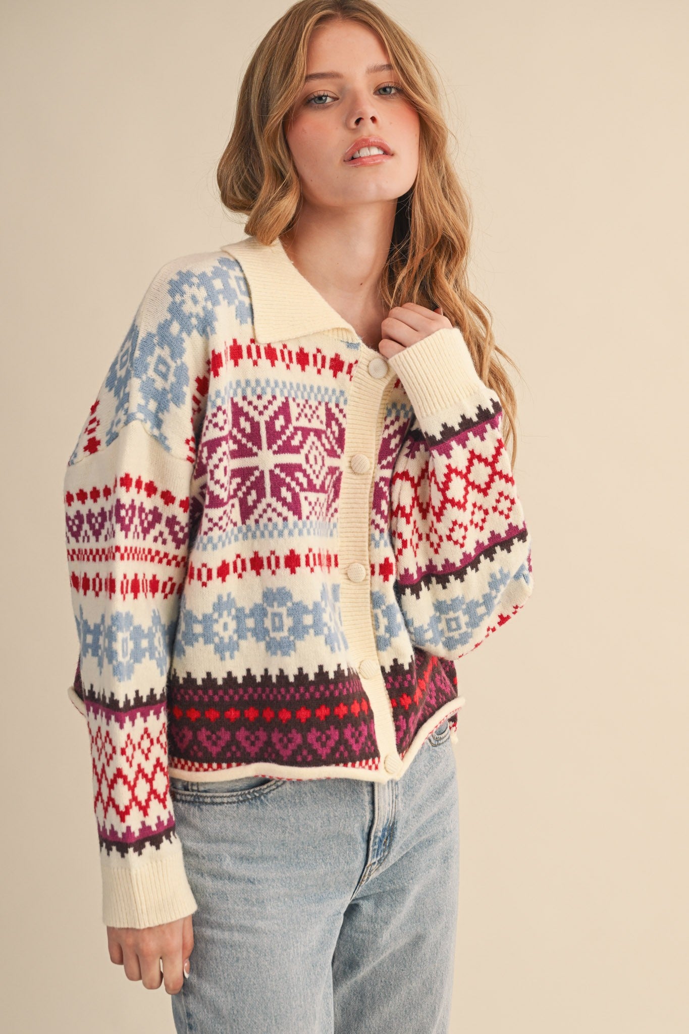 Winter Almanac Fair Isle Cardigan in Ivory Multi - product photo 3