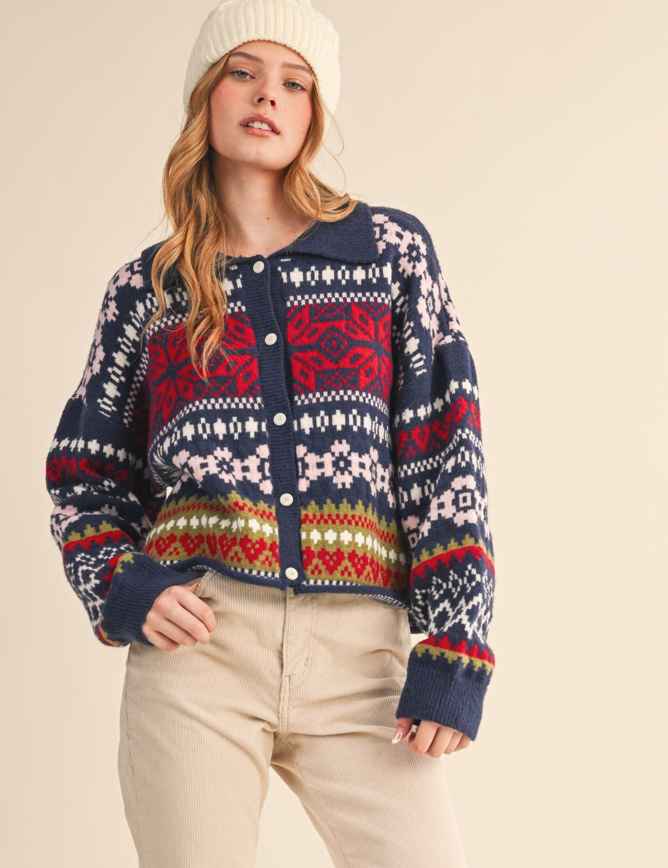 Winter Almanac Fair Isle Cardigan in Navy Multi - product photo 2