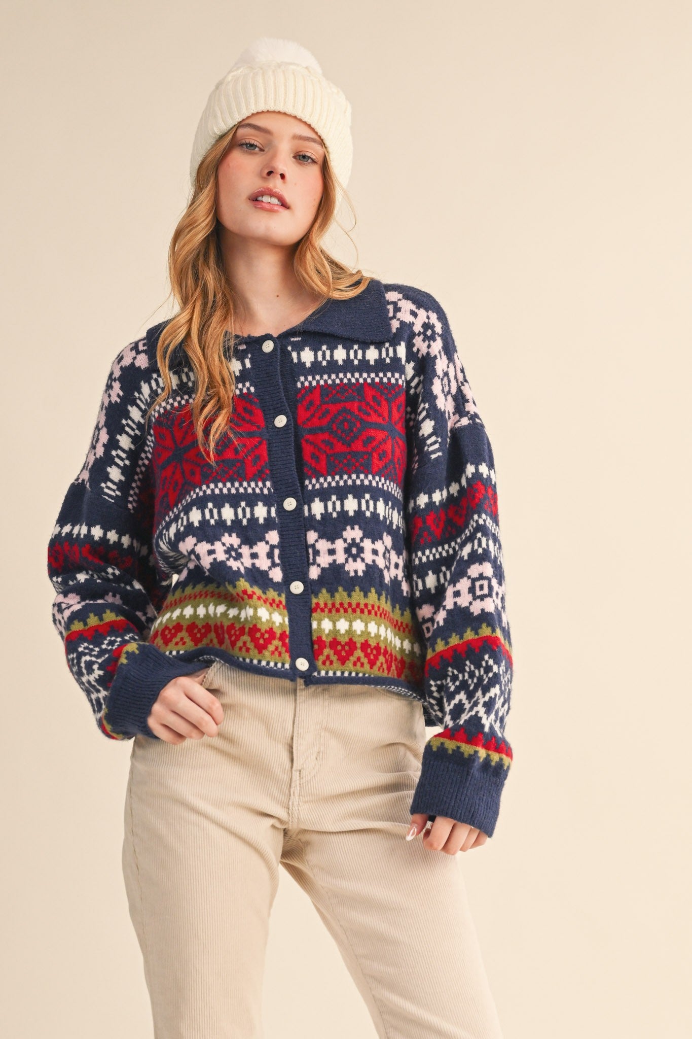 Winter Almanac Fair Isle Cardigan in Navy Multi - product photo 2