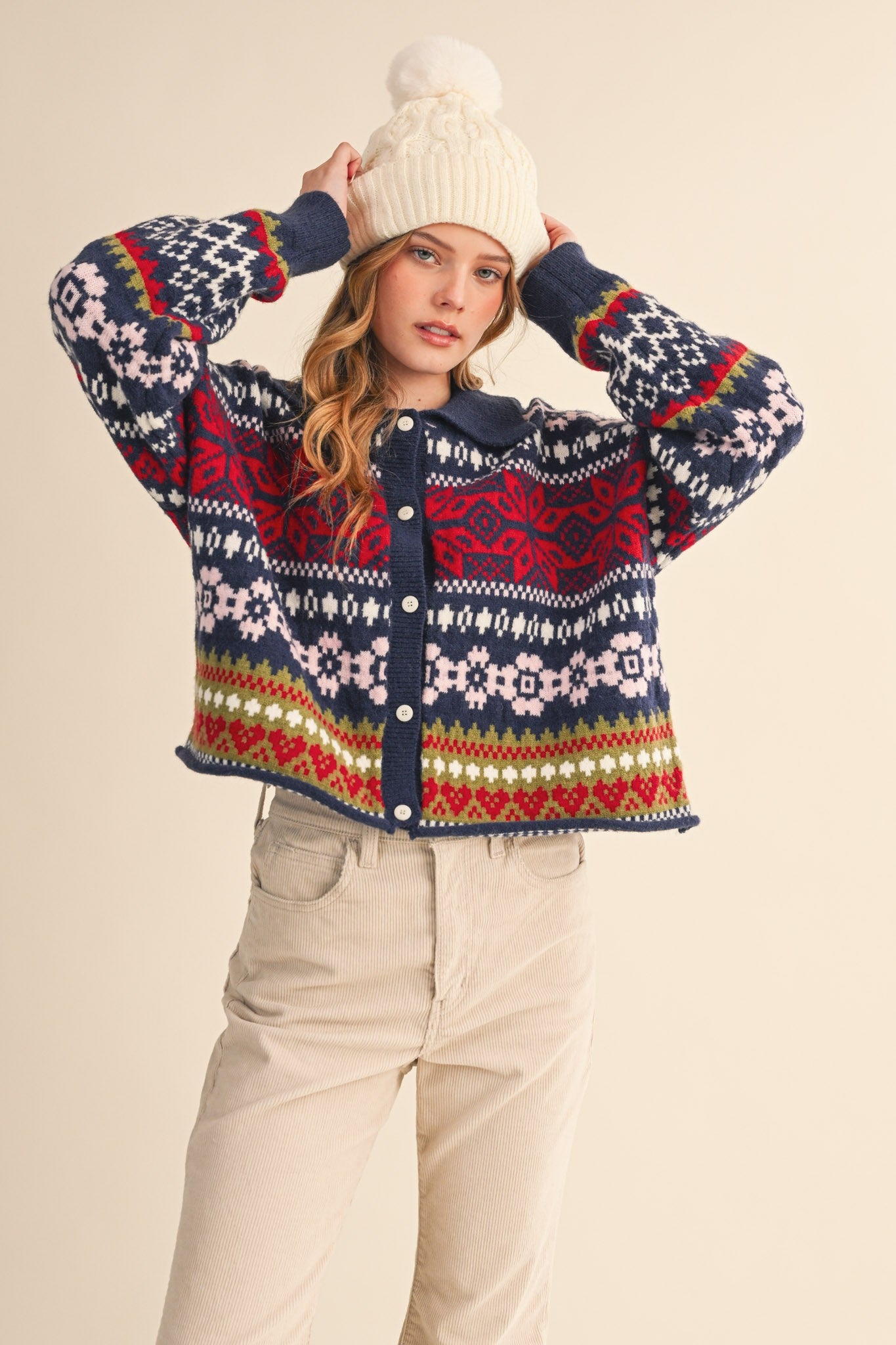 Winter Almanac Fair Isle Cardigan in Navy Multi - product photo 3