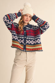 Winter Almanac Fair Isle Cardigan in Navy Multi - product photo 3