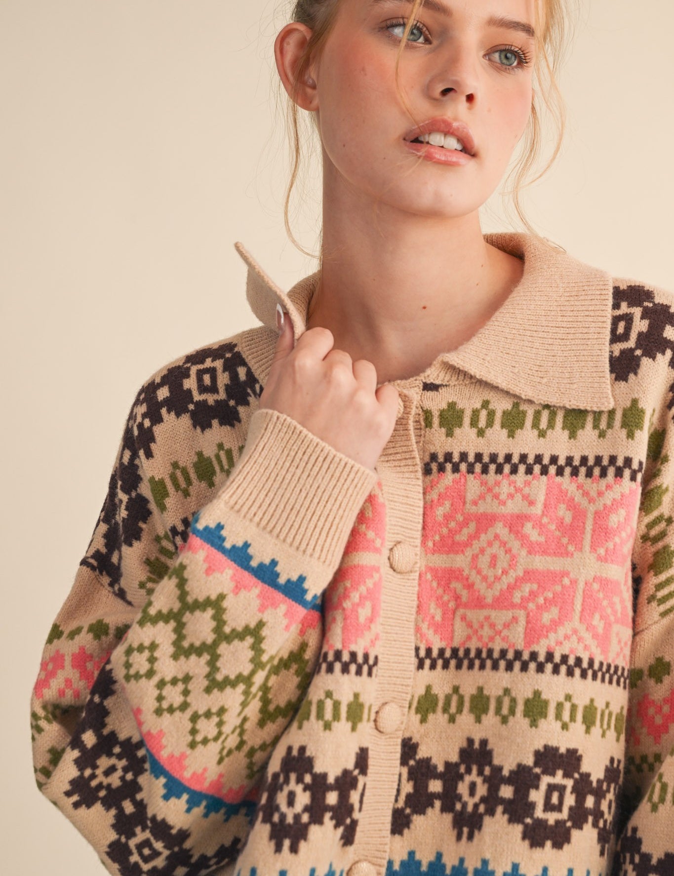 Winter Almanac Fair Isle Cardigan in Taupe Multi - product photo 1