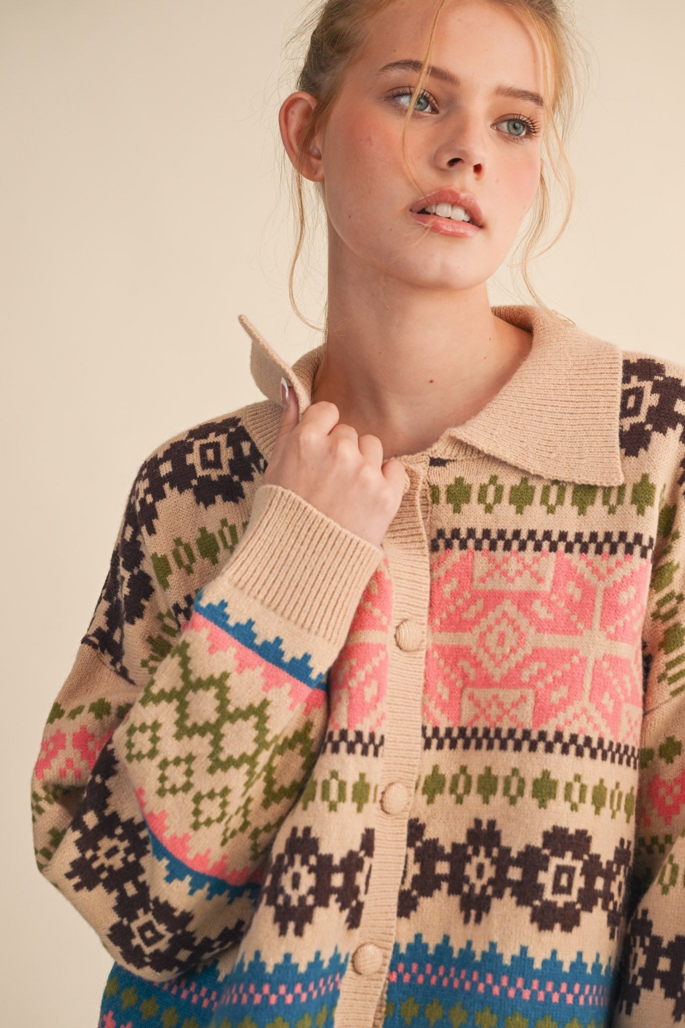 Winter Almanac Fair Isle Cardigan in Taupe Multi - product photo 1