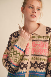 Winter Almanac Fair Isle Cardigan in Taupe Multi - product photo 1