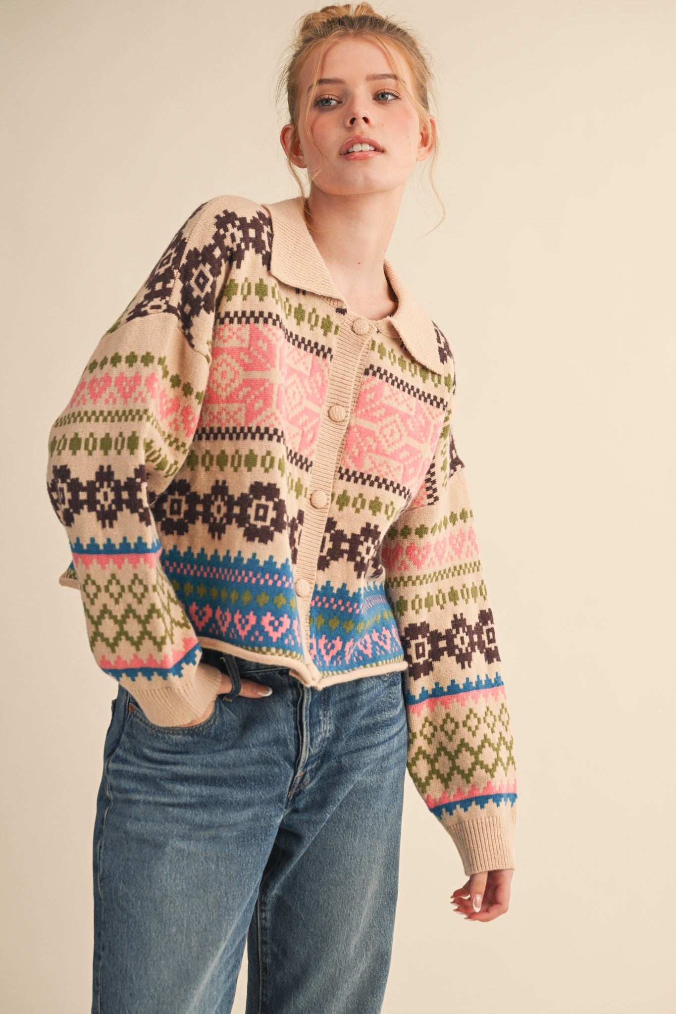 Winter Almanac Fair Isle Cardigan in Taupe Multi - product photo 2